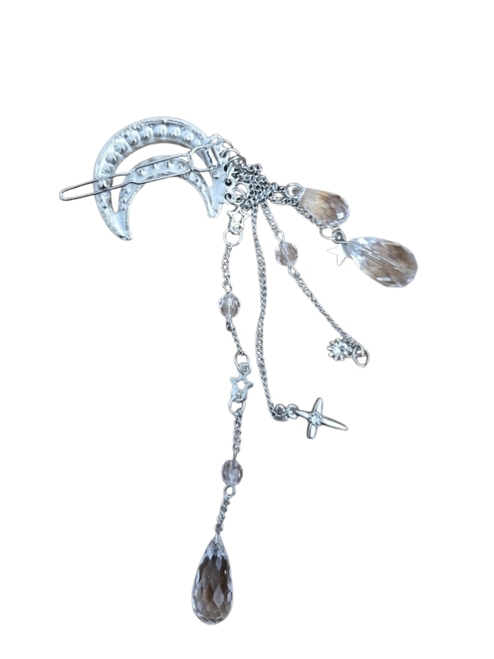 4/$15 Gold Moon Crystal Drop Dangle Hair Clip - Silver Sparkle 1"x5" - Picture 4 of 5